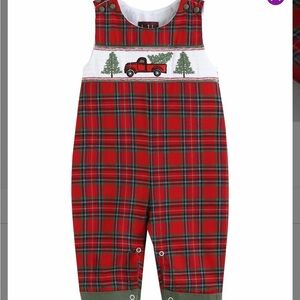 Lil Cactus Smocked Christmas Overalls with Truck and Tree Design NWT 18-24M